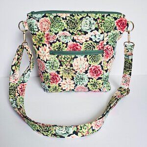 NEW Green Succulents Floral Crossbody Purse | Lightweight Washable Shoulder Bag